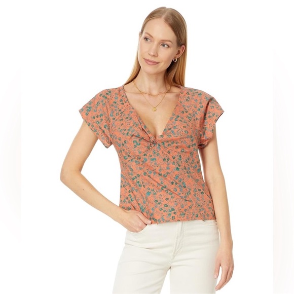 Madewell Tops - Madewell Amari Twist Detail Shirt Sunset‎ Haze Orange Green Size 4 V Neck